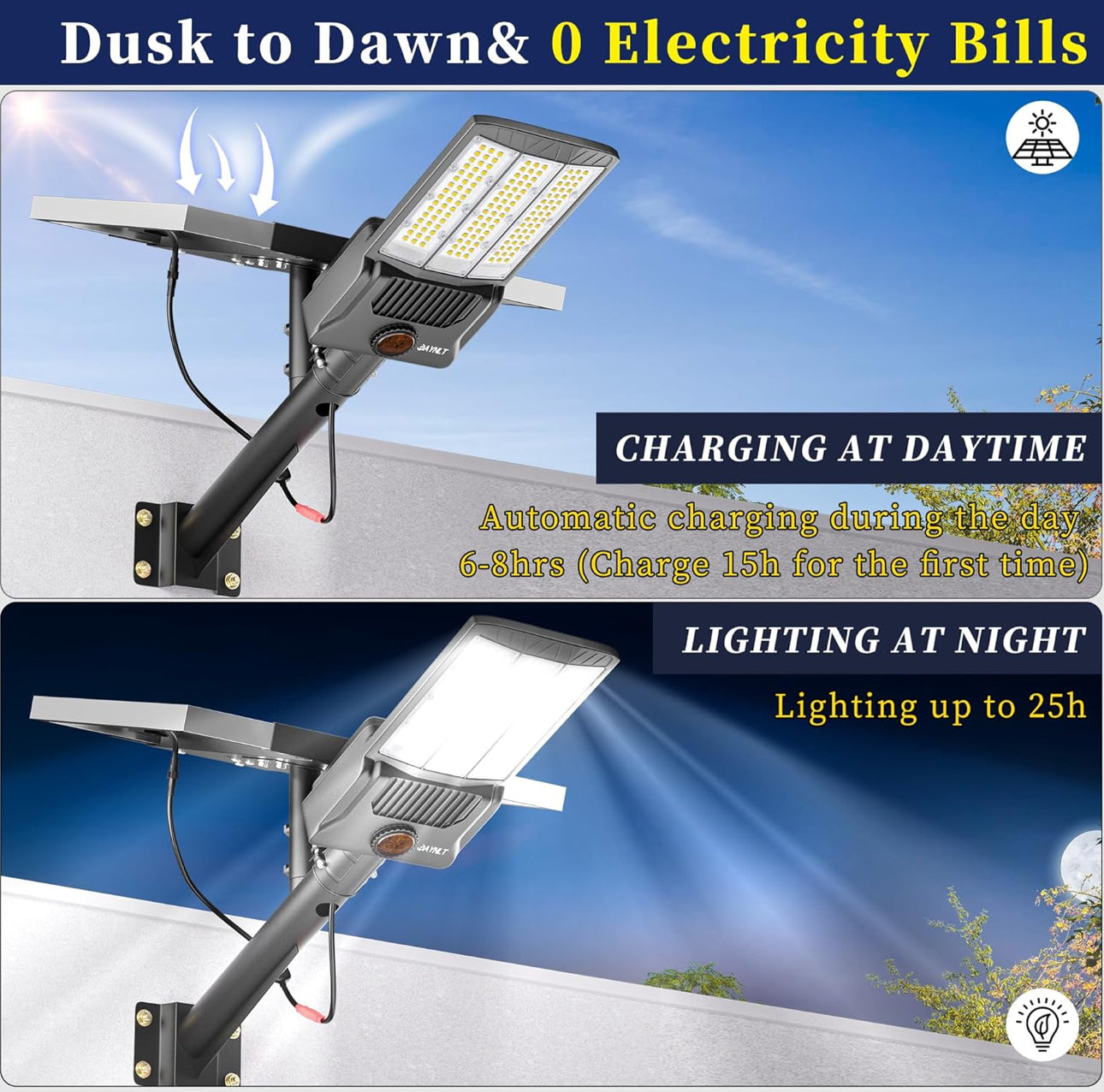 6500W Solar Street Lights Outdoor, 500000LM High Powered Commercial Parking Lot Lights 6500K Dusk to Dawn with Remote