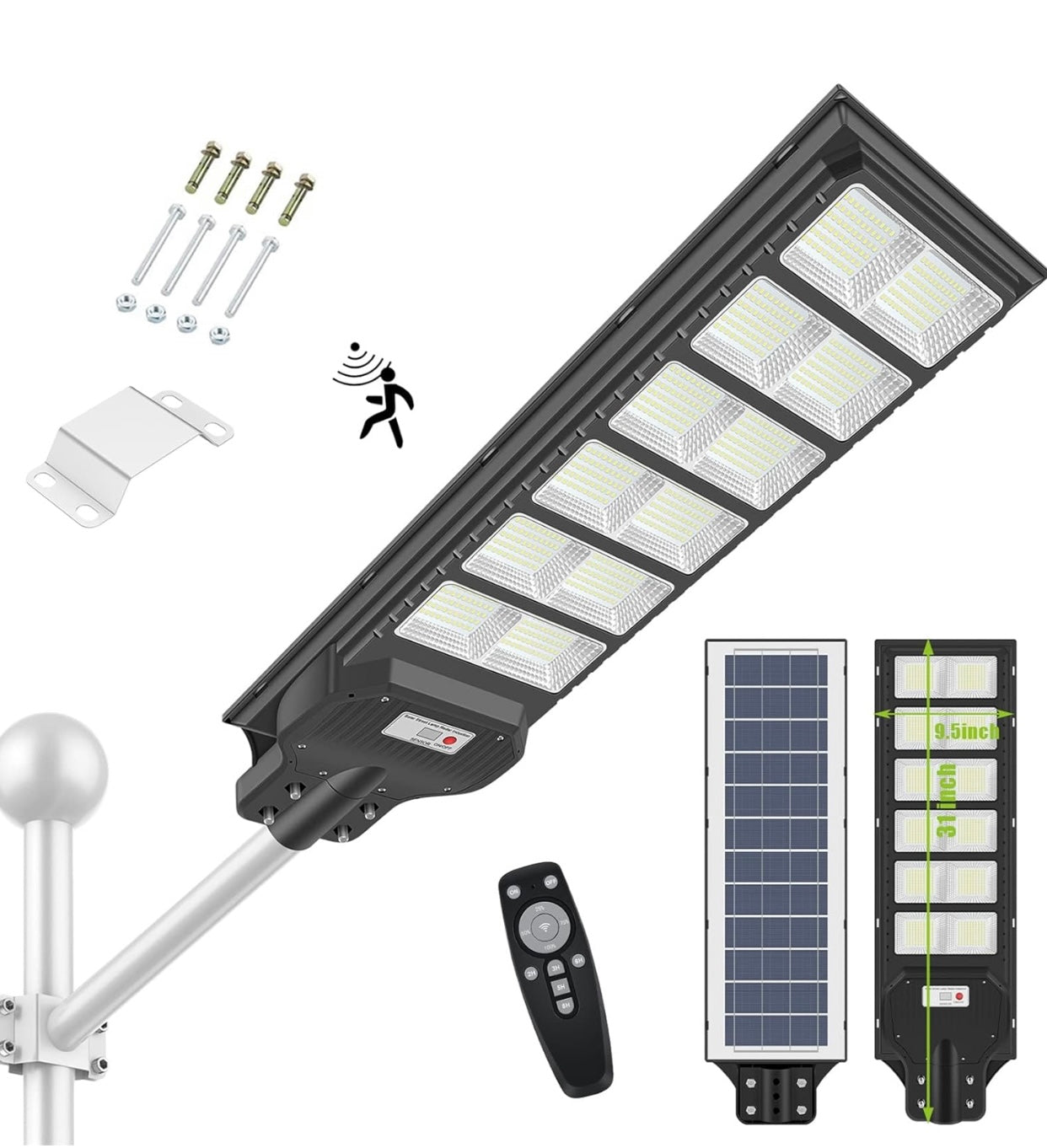 1000W Solar Street Light Motion Sensor, 80000LM IP65 Waterproof with Remote Control