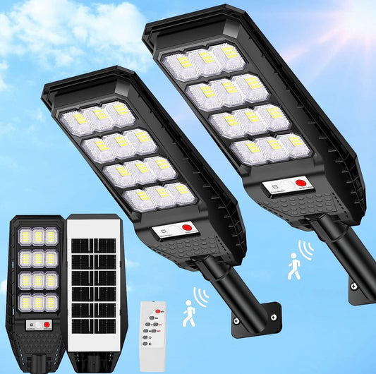 2-Pack Solar Street Lights Outdoor Waterproof,6000LM Dusk to Dawn,6500K Motion Sensor with Remote Control