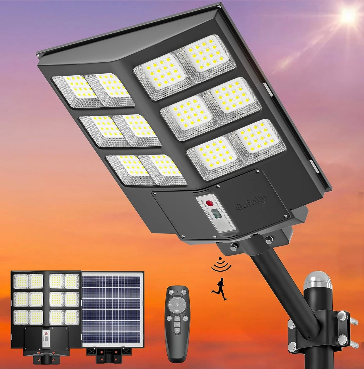 600W Commercial Solar Street Light , 60000LM Parking Lot Light Commercial Dusk to Dawn With Remote