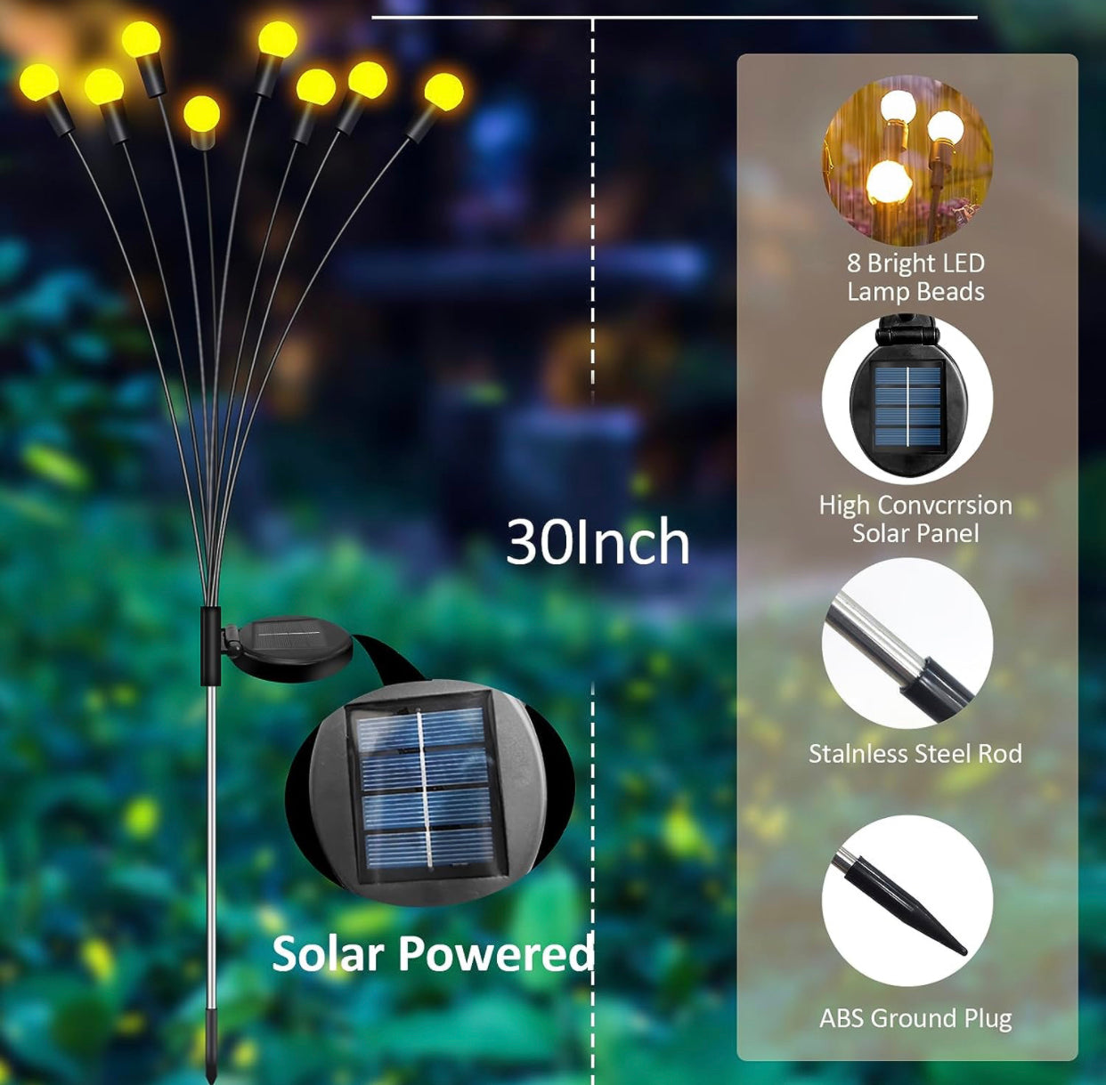 4 Pack Solar Powered Light FireFly Upgraded 8 LED-Warm White