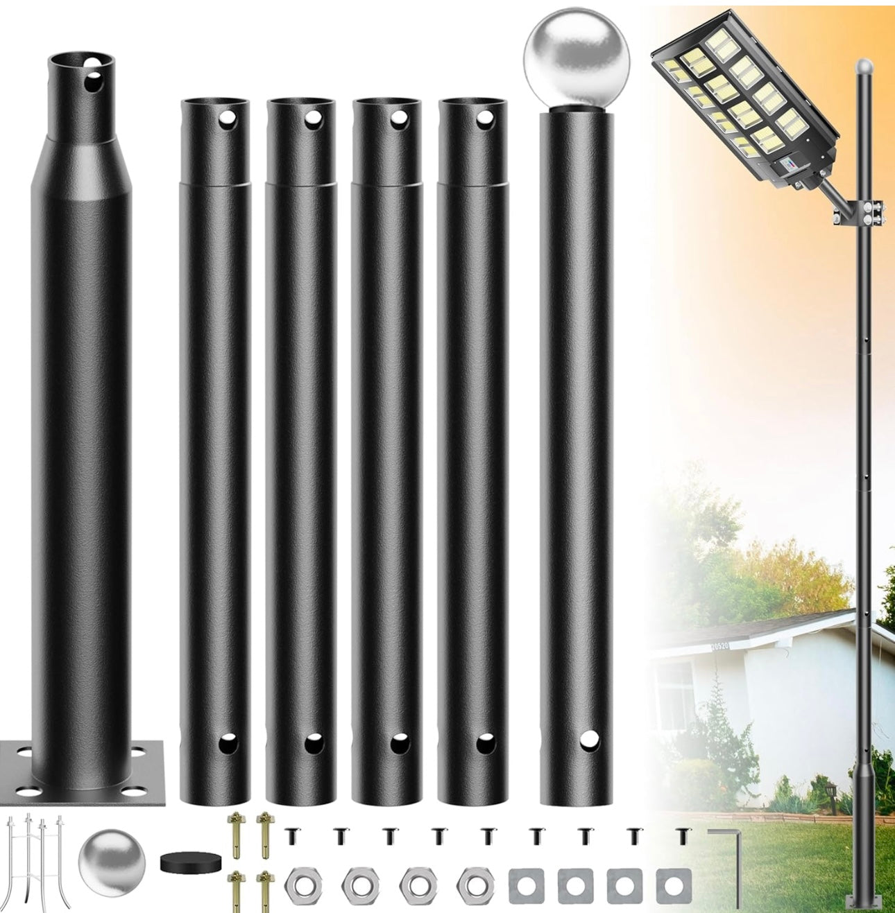 20Ft Commercial Grade Street/Parking/Flag Light Pole, Aluminum + Cage  1-Pack