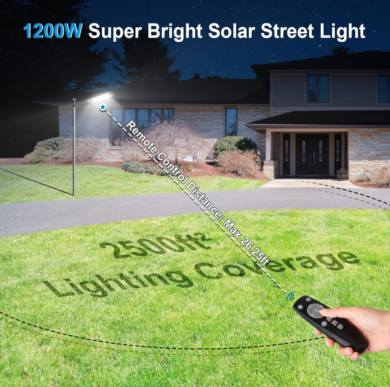 1200W Commercial Solar Street Light , 100000LM Parking Lot Light Commercial Dusk to Dawn With Remote