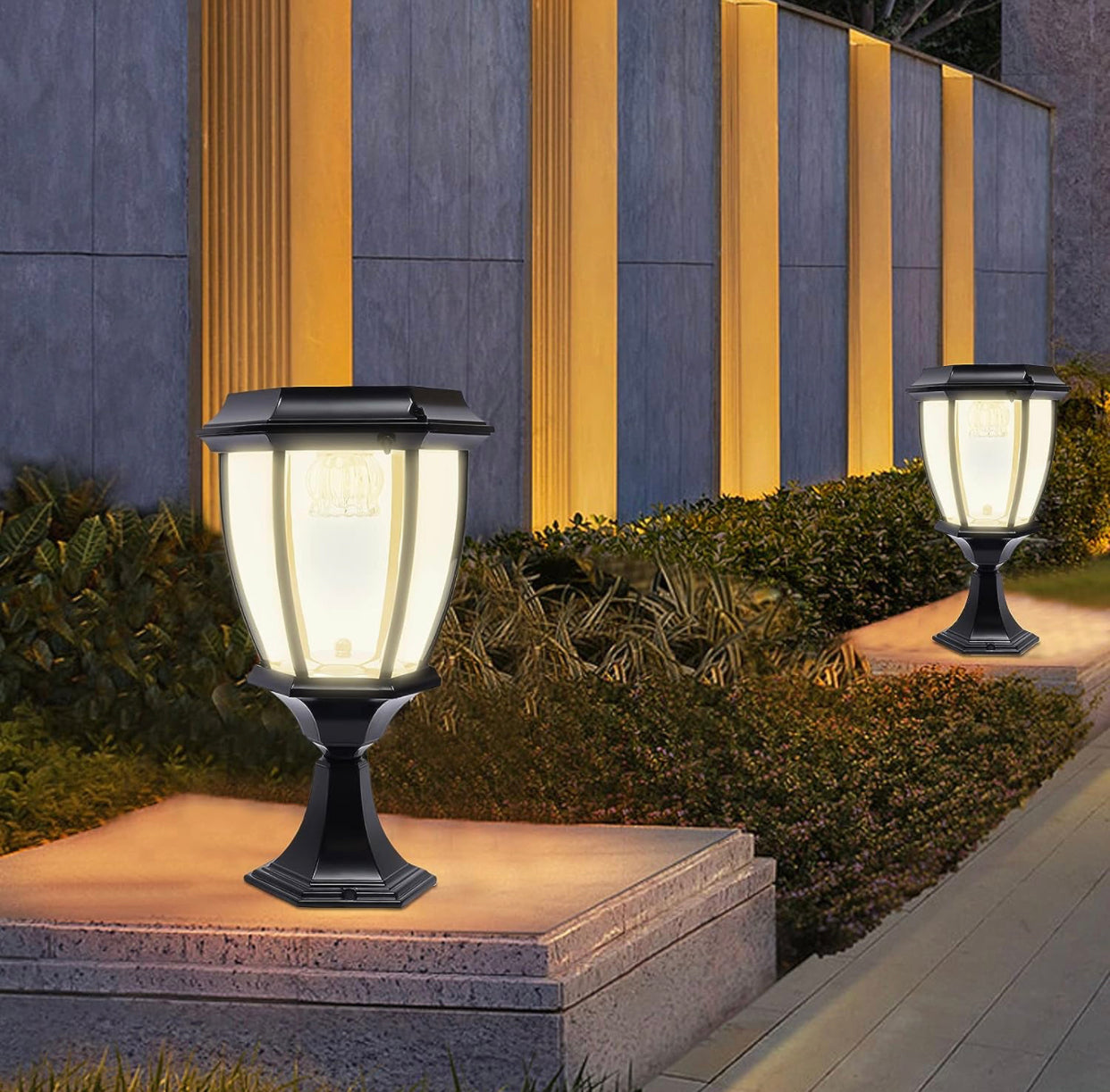 63" Solar Lamp Post Lights ,Outdoor Aluminum Floor Lamp,Waterproof Solar Powered Street Lights for Garden, Pathway, Driveway, Front/ Back Door, Warm White Solar Post Light,Replaceable Bulb(2 Pack)