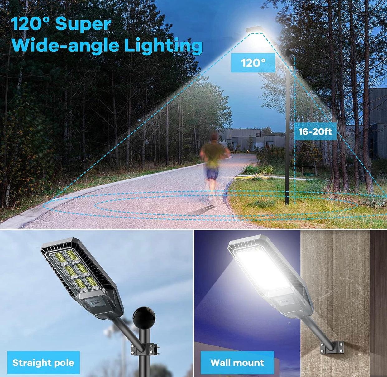 300W Solar Street Light 30000LM LED Outdoor Waterproof Dusk to Dawn for Yard Lighting IP66 6000K with Bracket and Remote Control