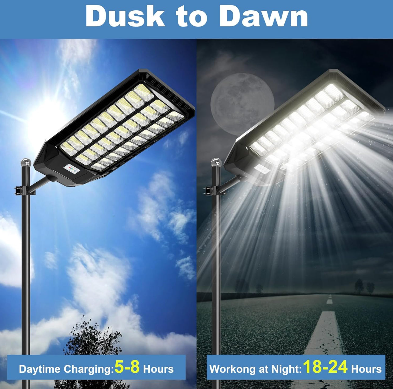 3000W Solar Street Light, 180000 Lumens Dusk to Dawn Street Lights Solar Powered Motion Sensor