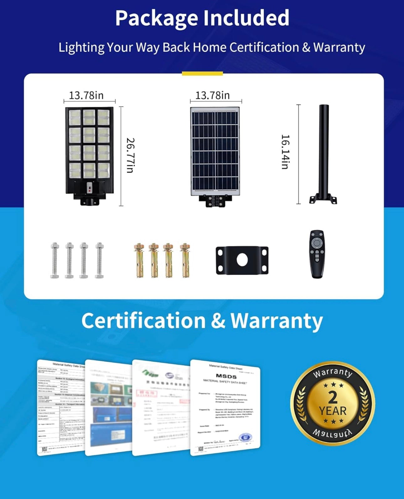 1200W Commercial Solar Street Light , 100000LM Parking Lot Light Commercial Dusk to Dawn With Remote