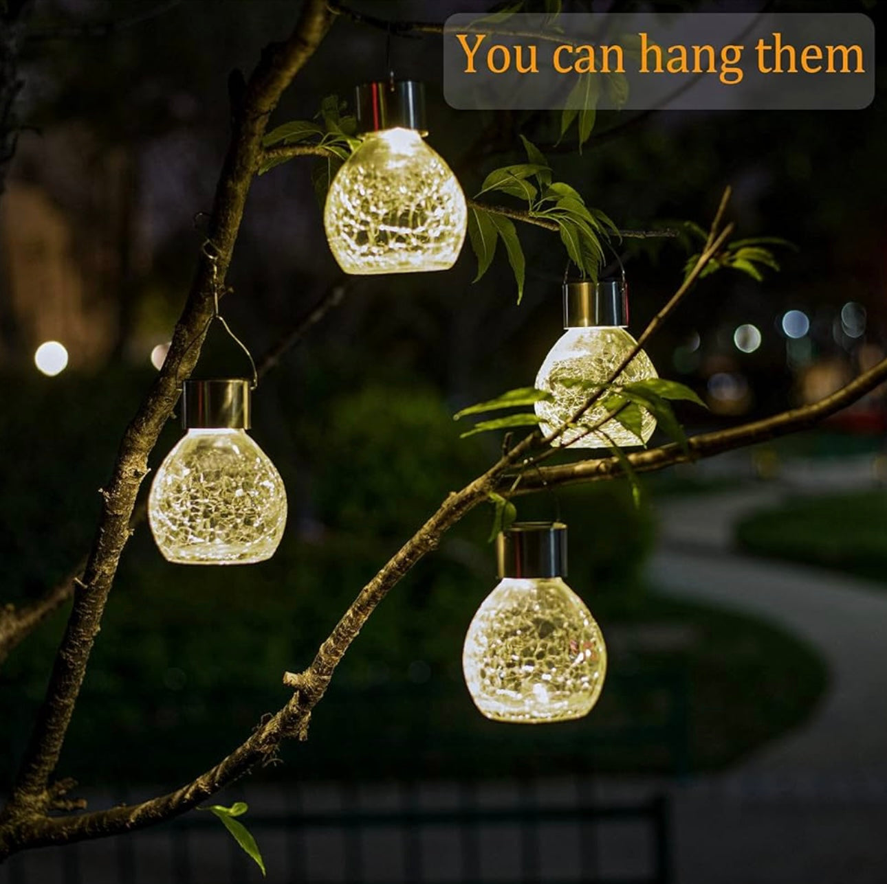 Berkeley Jensen 4 Pack Hanging Solar Lights with Shepherd Hooks, Crackle Glass Ball Design