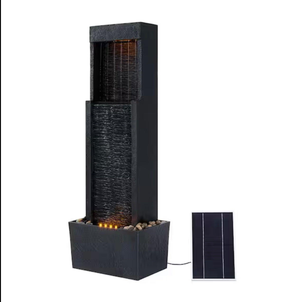 38 in. Tall Outdoor Gray Slate Solar-Powered Waterfall Fountain with LED Lights