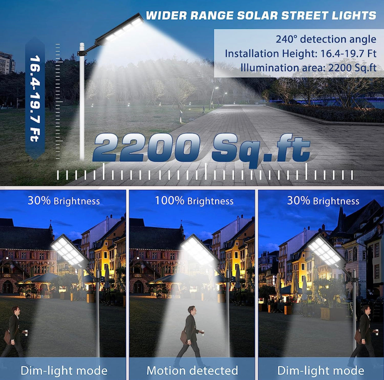 1800W LED Street Light Outdoor - 3 Color Temperature Change Solar Lights , Dusk to Dawn, Motion Sensor With Remote