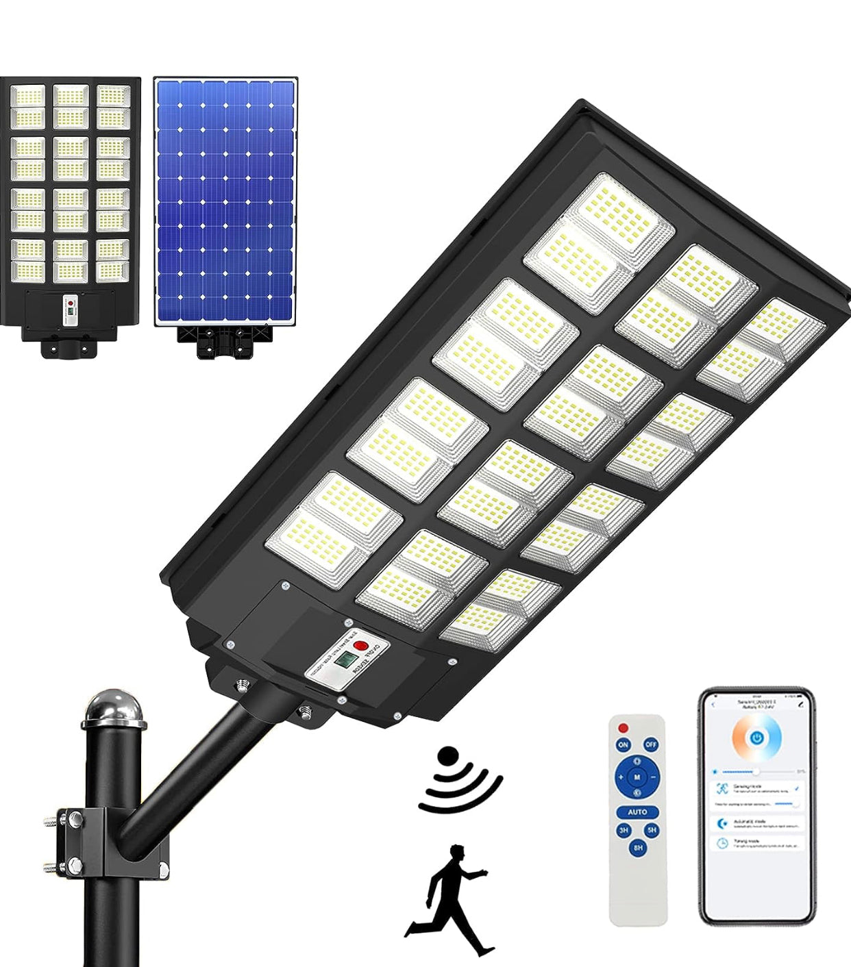 2000W Solar Street Light Outdoor, 250000LM 6500K with Mobile App Remote Control Dusk to Dawn LED Motion Sensor