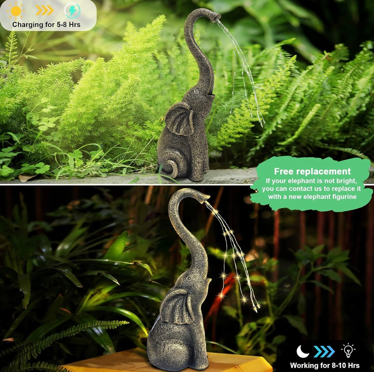 Garden Statues Elephant Decor with LED Solar Lights - Set of 2 Good Luck Christmas Elephant