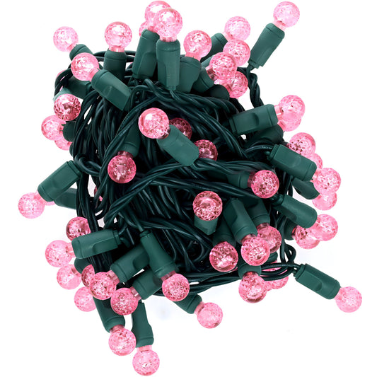 G12 Pink LED Christmas Lights, 70 Bulbs, 4" Spacing