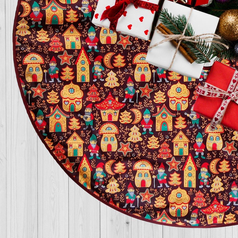 Gnome Folk Pattern Vintage Christmas Tree Skirt