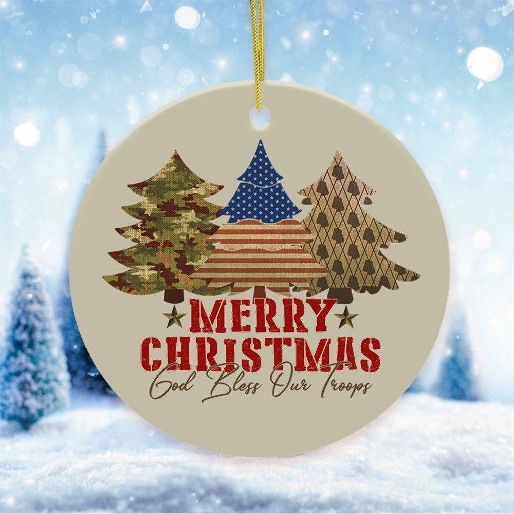 God Bless Our Troops American Military Christmas Ornament