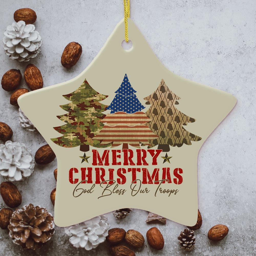 God Bless Our Troops American Military Christmas Ornament