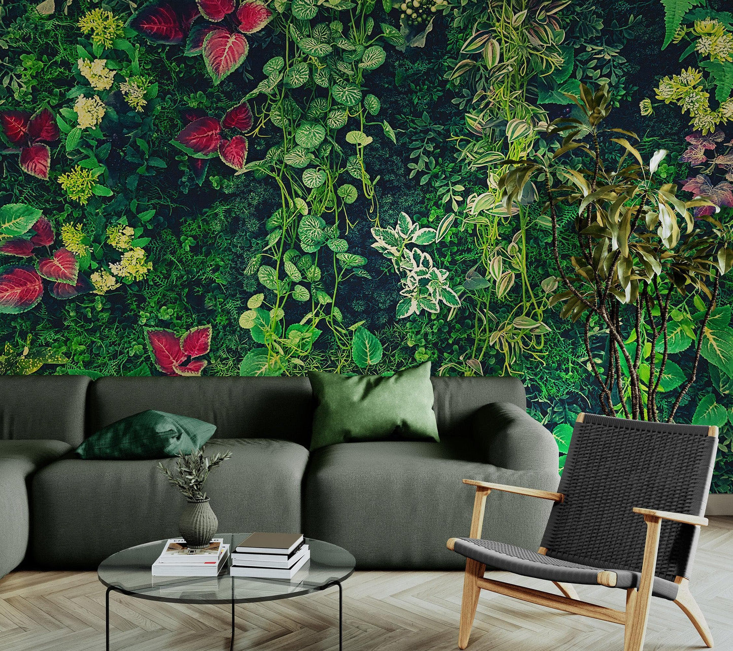 Greenery Jungle Bush Wallpaper Mural. Tropical Leaves / Fern Wallpaper. #6765