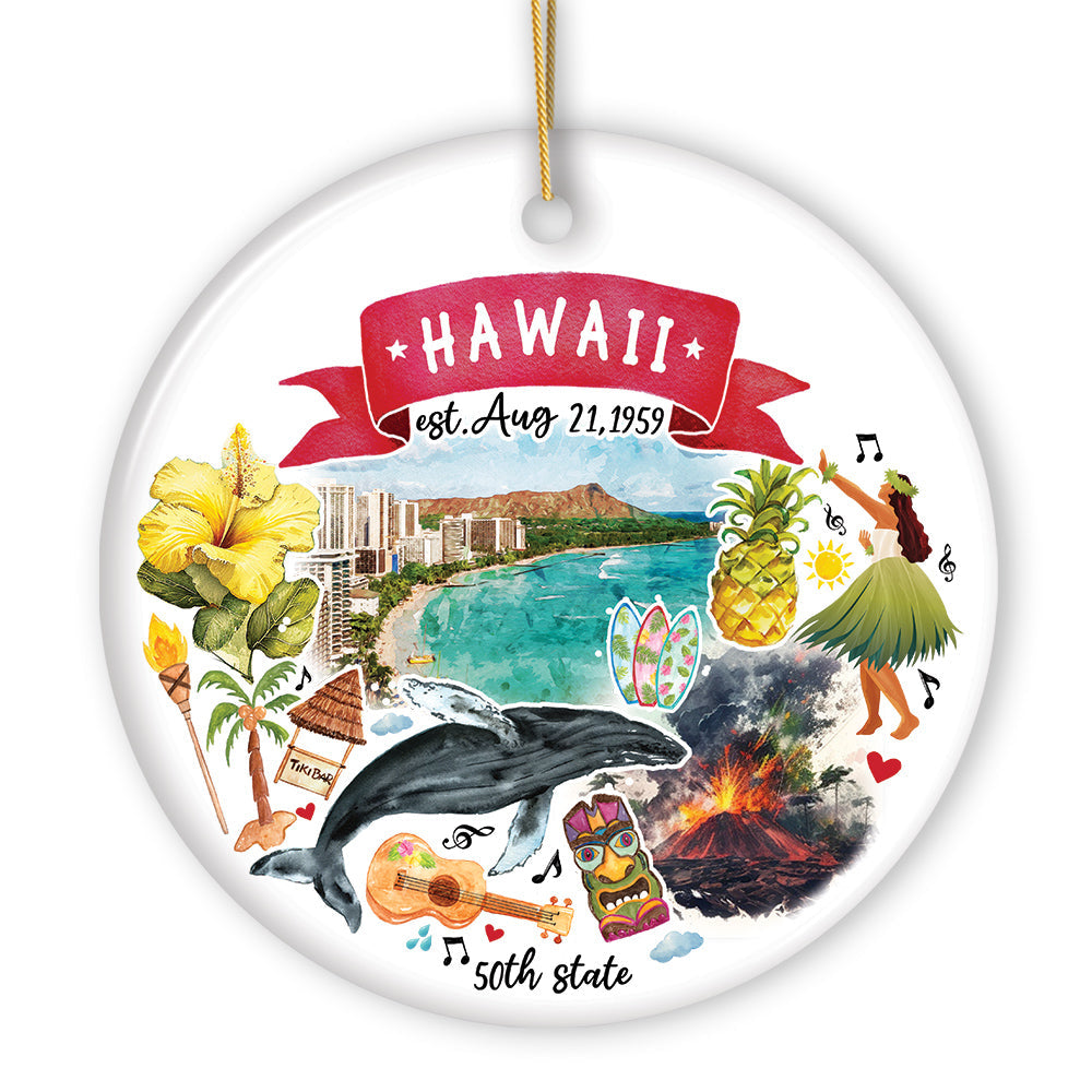 Artistic Hawaii State Themes and Landmarks Christmas Ornament