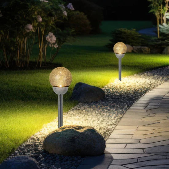 Berkley Jensen Steel Solar Crackle Glass Ball PathWay LED- 8 Pack