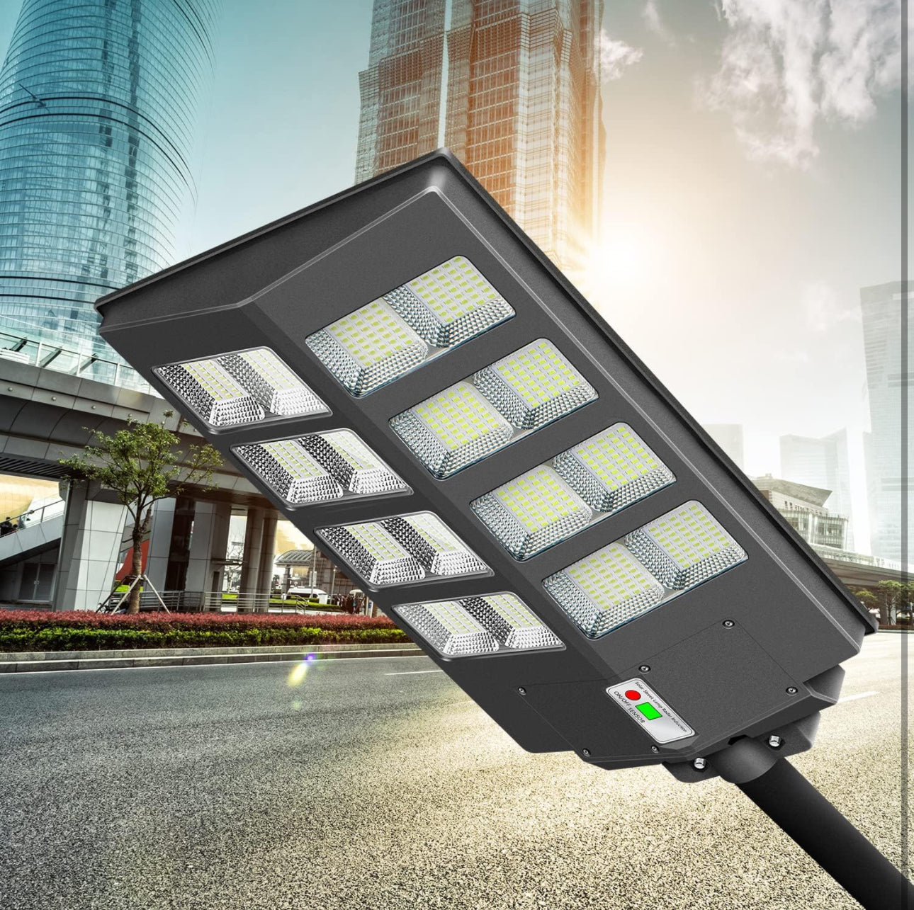 800W Commercial Solar Street Lights Dusk to Dawn , Motion Sensor, 75000LM for Street with Remote Control