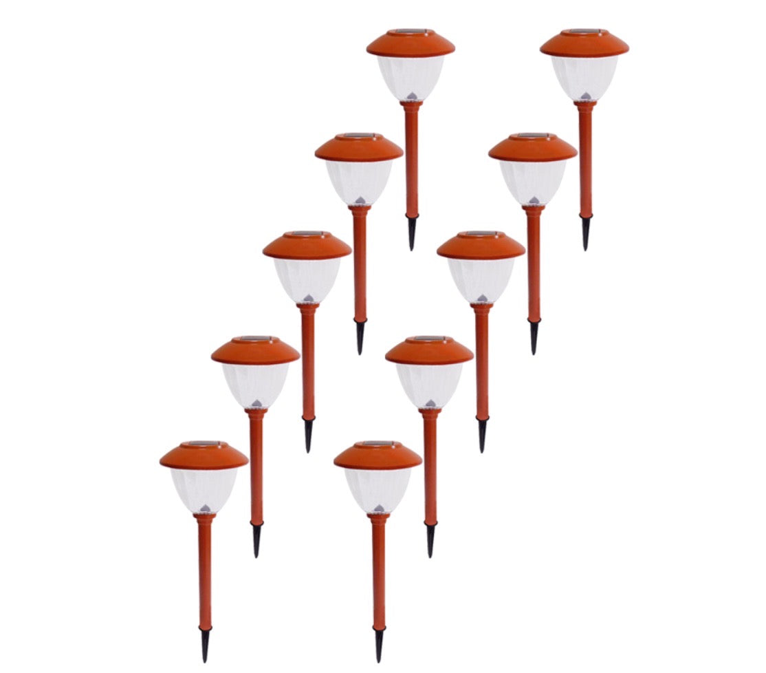 Energizer 10 Pack Solar LED Pathway Lights Outdoor-Stainless Steel and Glass (Tangerine)