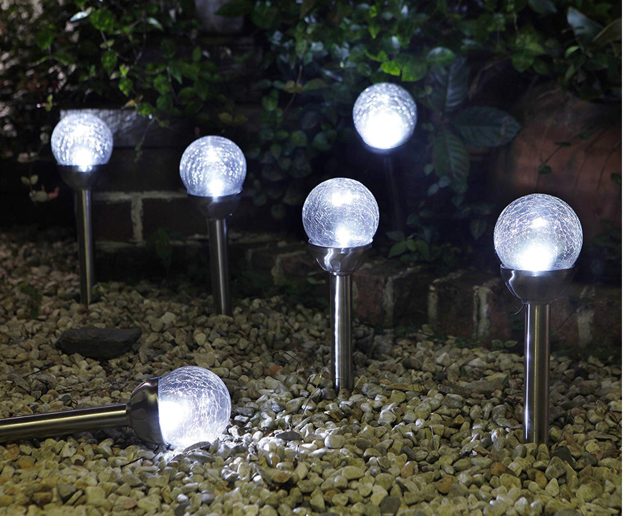 Berkley Jensen Steel Solar Crackle Glass Ball PathWay LED- 8 Pack