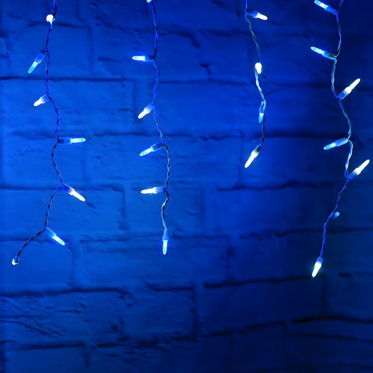 M5 Blue and Cool White LED Icicle Lights, 70 Bulbs, 7.5ft Long, White Wire