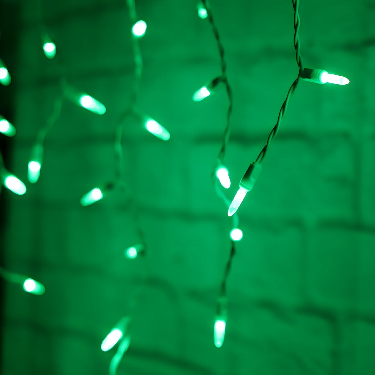 M5 Green LED Icicle Lights, 70 Bulbs, 7.5ft Long, White Wire