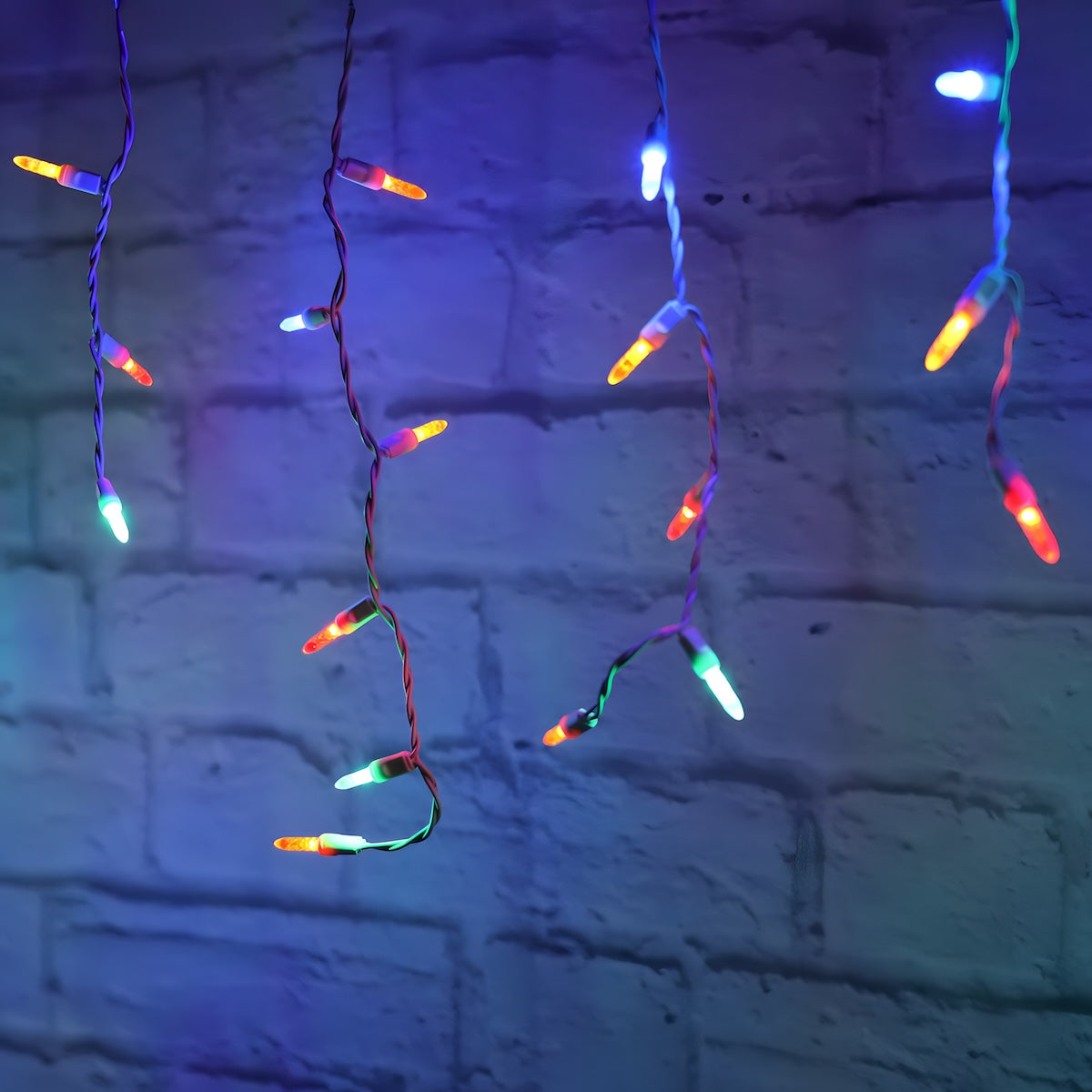 M5 Multicolor LED Icicle Lights, 70 Bulbs, 7.5ft Long, White Wire