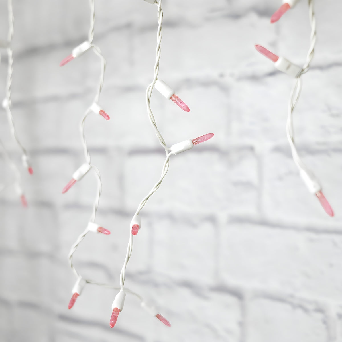 M5 Pink LED Icicle Lights, 70 Bulbs, 7.5ft Long, White Wire