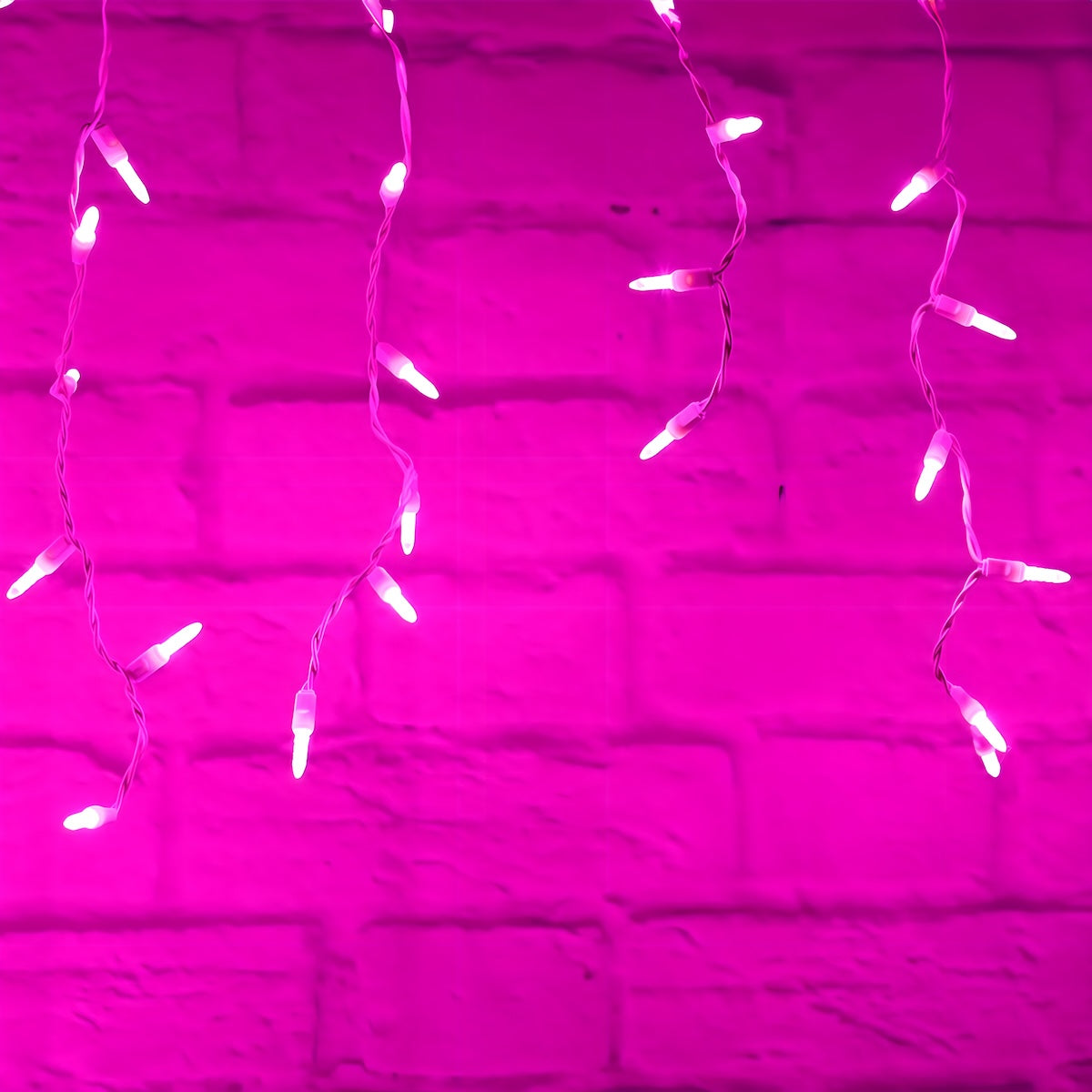 M5 Pink LED Icicle Lights, 70 Bulbs, 7.5ft Long, White Wire