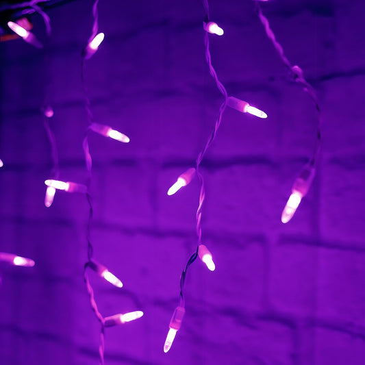 M5 Purple LED Icicle Lights, 70 Bulbs, 7.5ft Long, White Wire