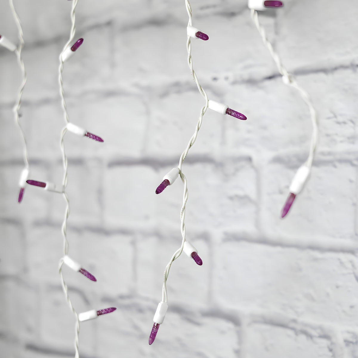 M5 Purple LED Icicle Lights, 70 Bulbs, 7.5ft Long, White Wire