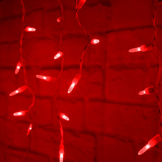 M5 Red LED Icicle Lights, 70 Bulbs, 7.5ft Long, White Wire