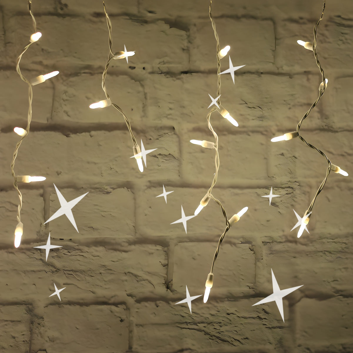 M5 Warm White LED Icicle Lights, 70 Bulbs, 7.5ft Long, White Wire, TWINKLE