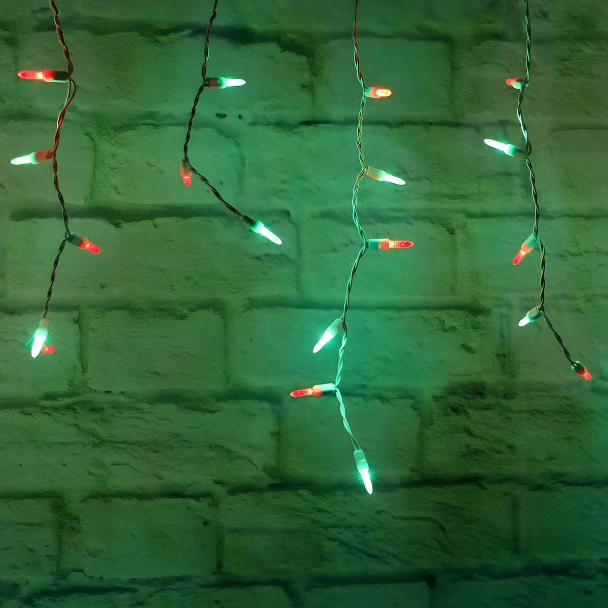 M5 Red and Green LED Icicle Lights, 70 Bulbs, 7.5ft Long, White Wire