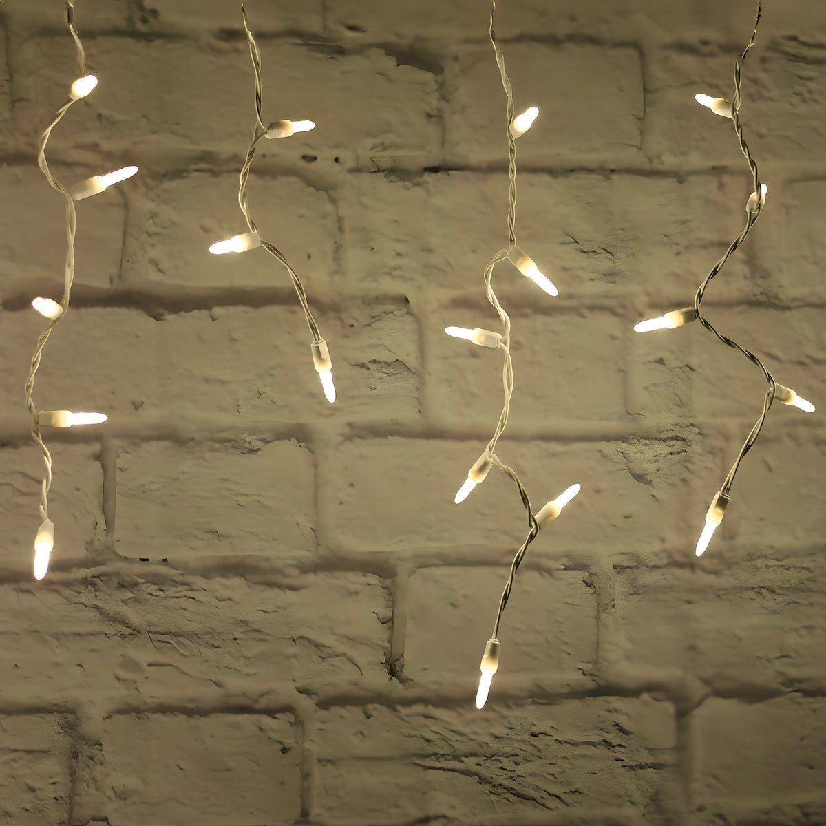 M5 Warm White LED Icicle Lights, 70 Bulbs, 7.5ft Long, White Wire