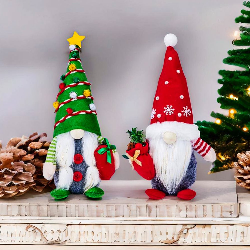 Jolly Companions Christmas Gnome Decor Set of Two, Plush Xmas Home Decor