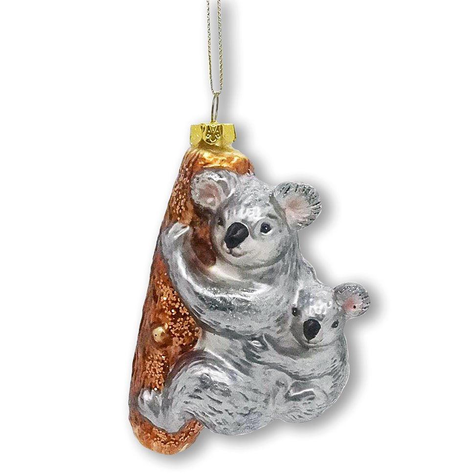 Koala Baby and Parent Glass Christmas Ornament