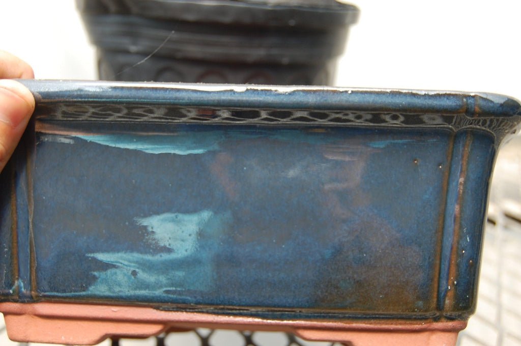 Large Dark Blue Ceramic Bonsai Pot (8.5" x 6.625" x 3.5")