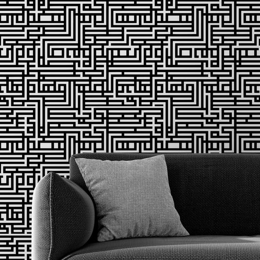 Abstract Maze Black and White Wallpaper Mural. #6739