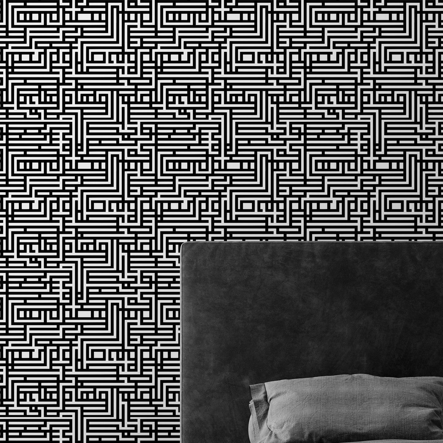 Abstract Maze Black and White Wallpaper Mural. #6739