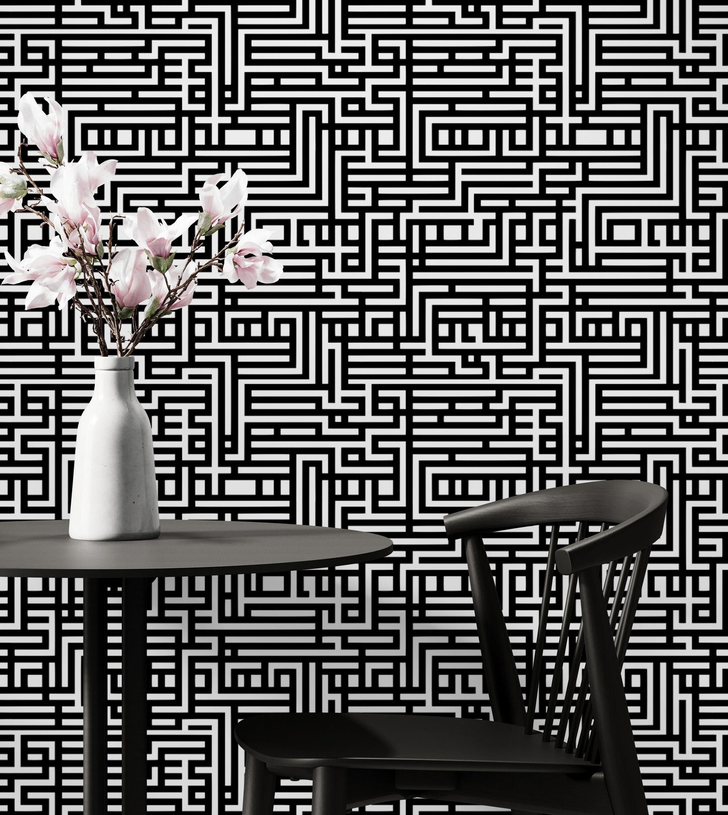 Abstract Maze Black and White Wallpaper Mural. #6739