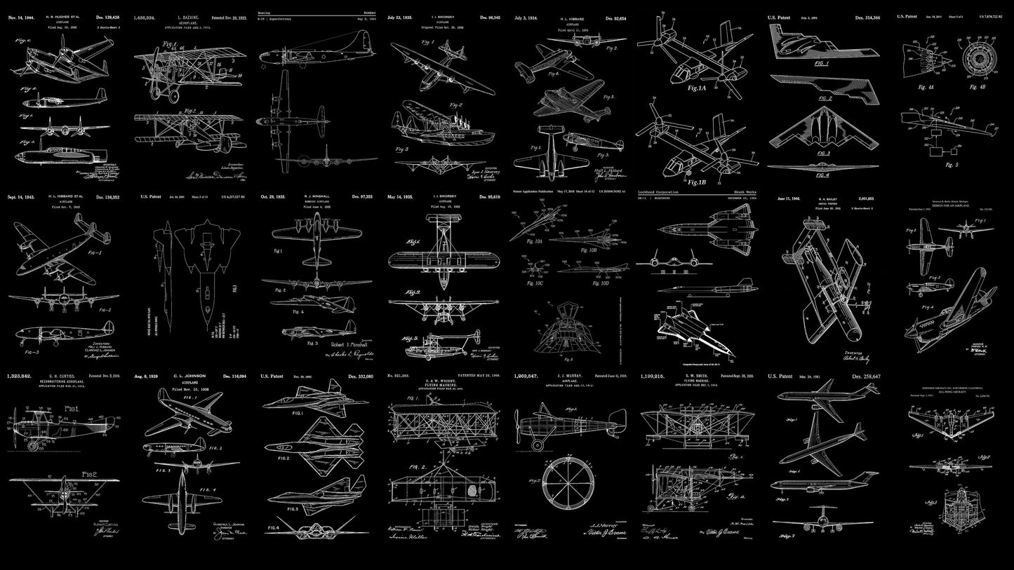 Aviation Wallpaper Mural. Featuring Military Jet and Airplane Patent Designs. #6732