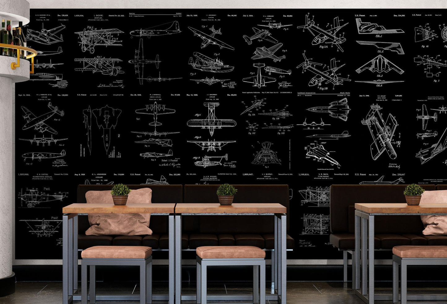 Aviation Wallpaper Mural. Featuring Military Jet and Airplane Patent Designs. #6732