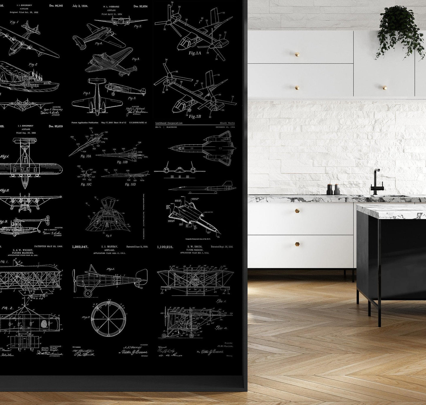 Aviation Wallpaper Mural. Featuring Military Jet and Airplane Patent Designs. #6732