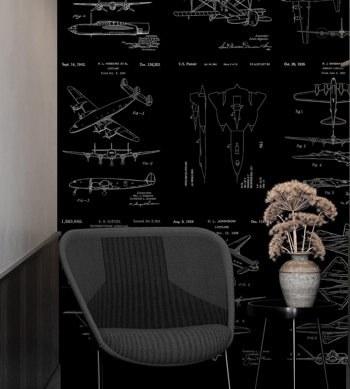 Aviation Wallpaper Mural. Featuring Military Jet and Airplane Patent Designs. #6732