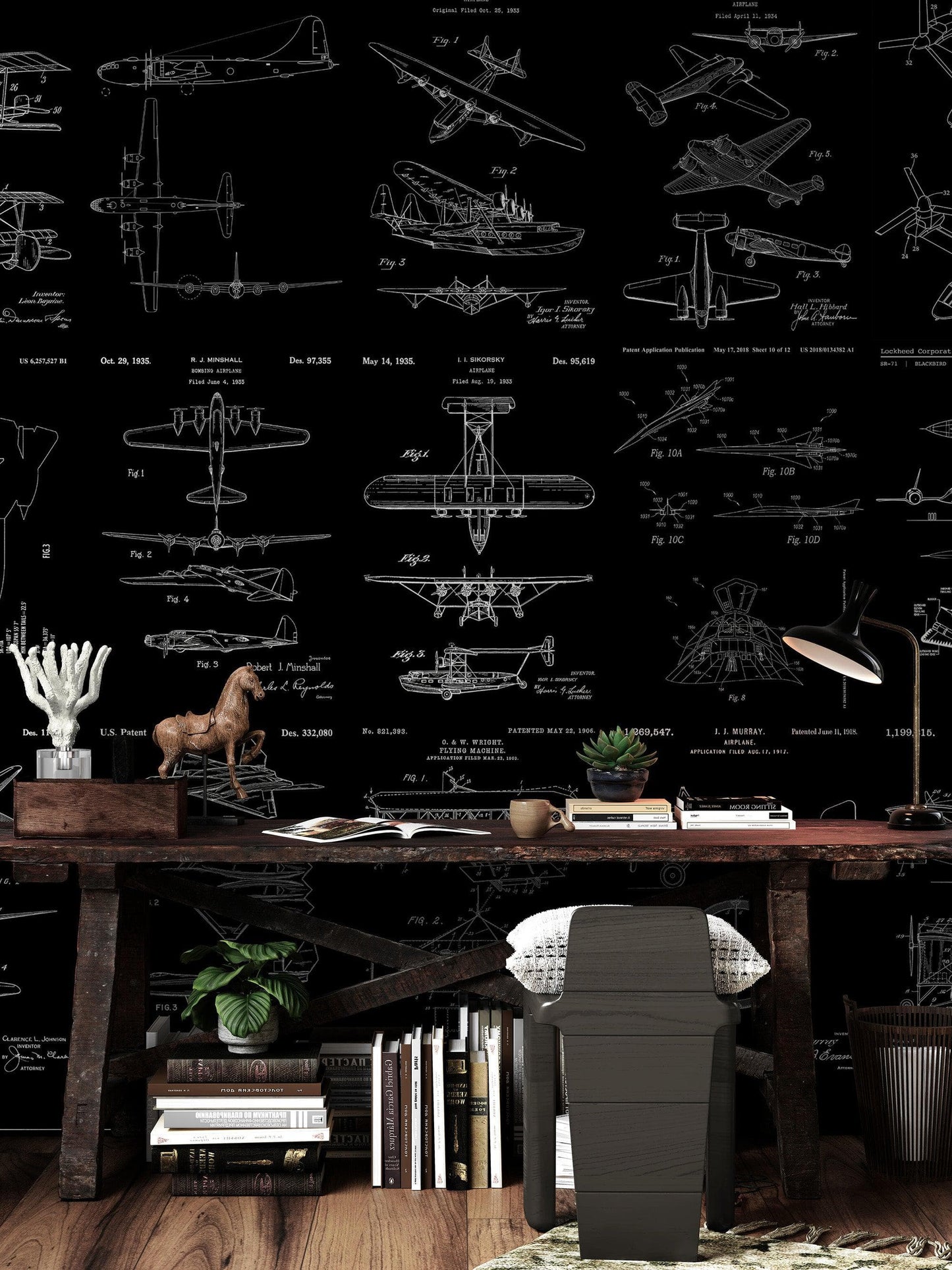 Aviation Wallpaper Mural. Featuring Military Jet and Airplane Patent Designs. #6732