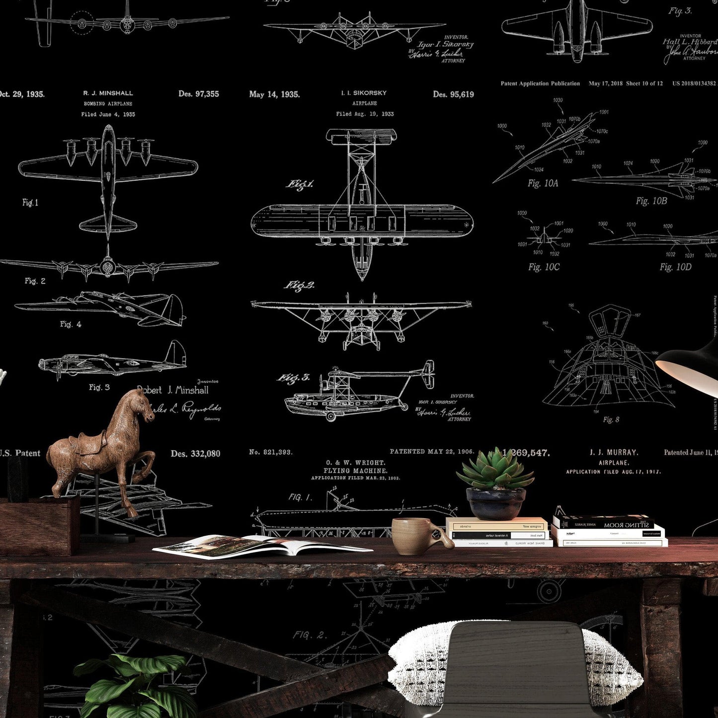 Aviation Wallpaper Mural. Featuring Military Jet and Airplane Patent Designs. #6732