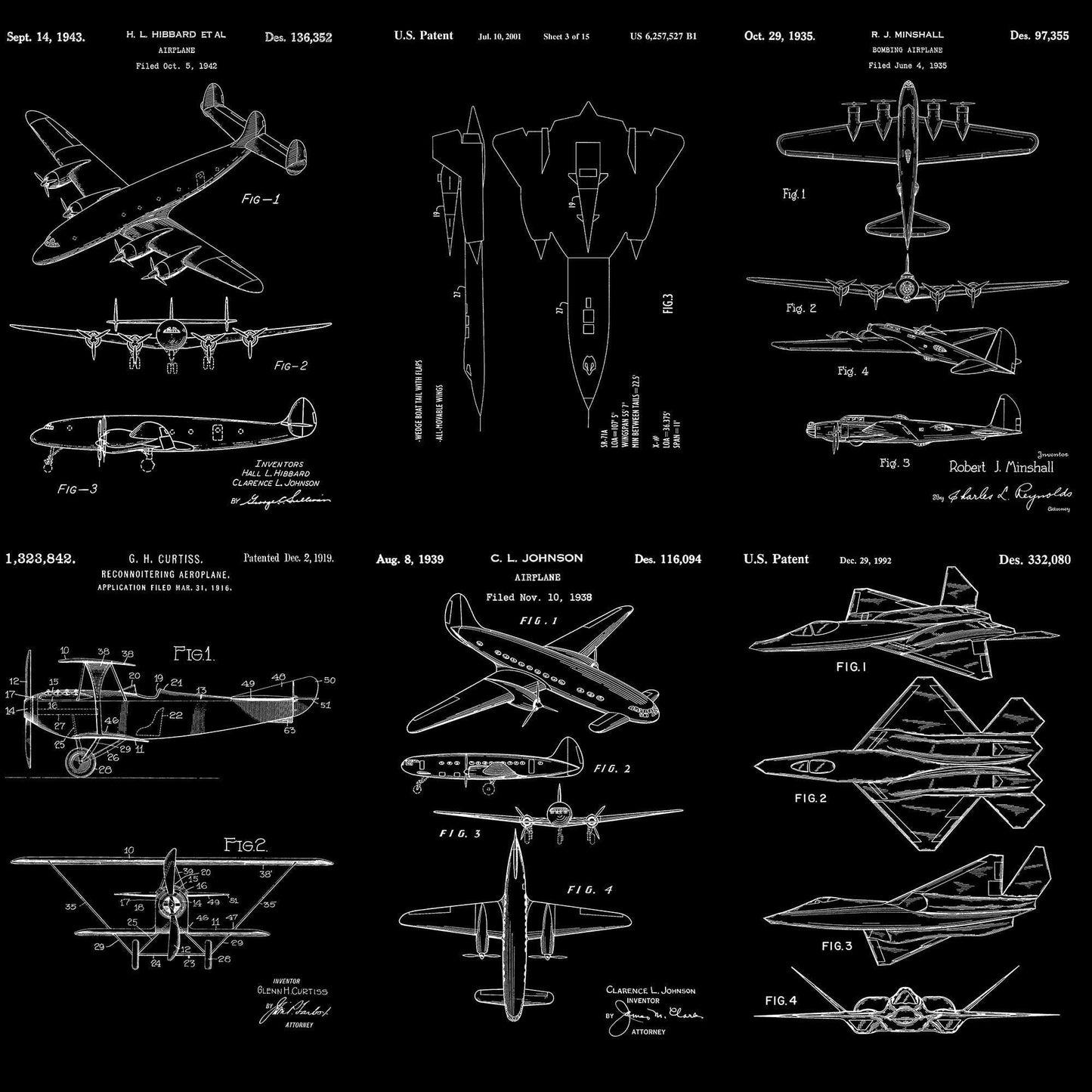 Aviation Wallpaper Mural. Featuring Military Jet and Airplane Patent Designs. #6732